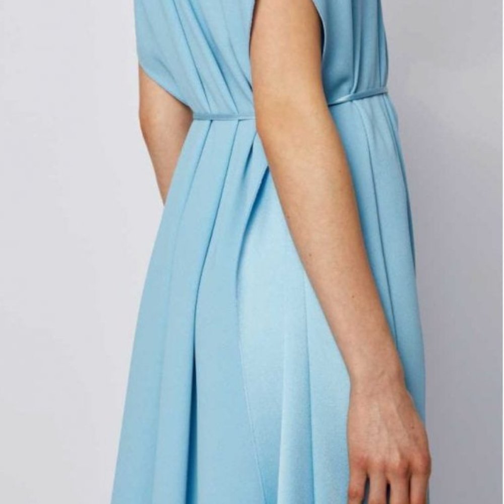Hugo Boss Dibanty Belted Drape Midi‎ Dress in Pastel Blue, Size 14, NWT - Picture 3 of 11